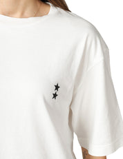 T-SHIRT DONNA ICON DENIM BIANCA OVERSIZE IN COTONE CON STELLINE LOGO
