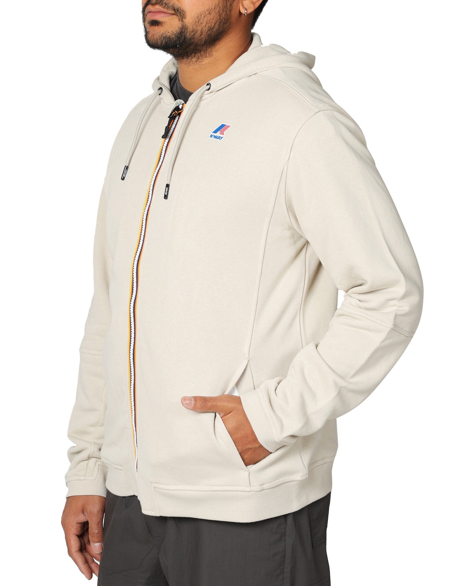 FELPA UOMO K-WAY PROSPER BEIGE IN FELPA LEGGERA CON ZIP E CAPPUCCIO