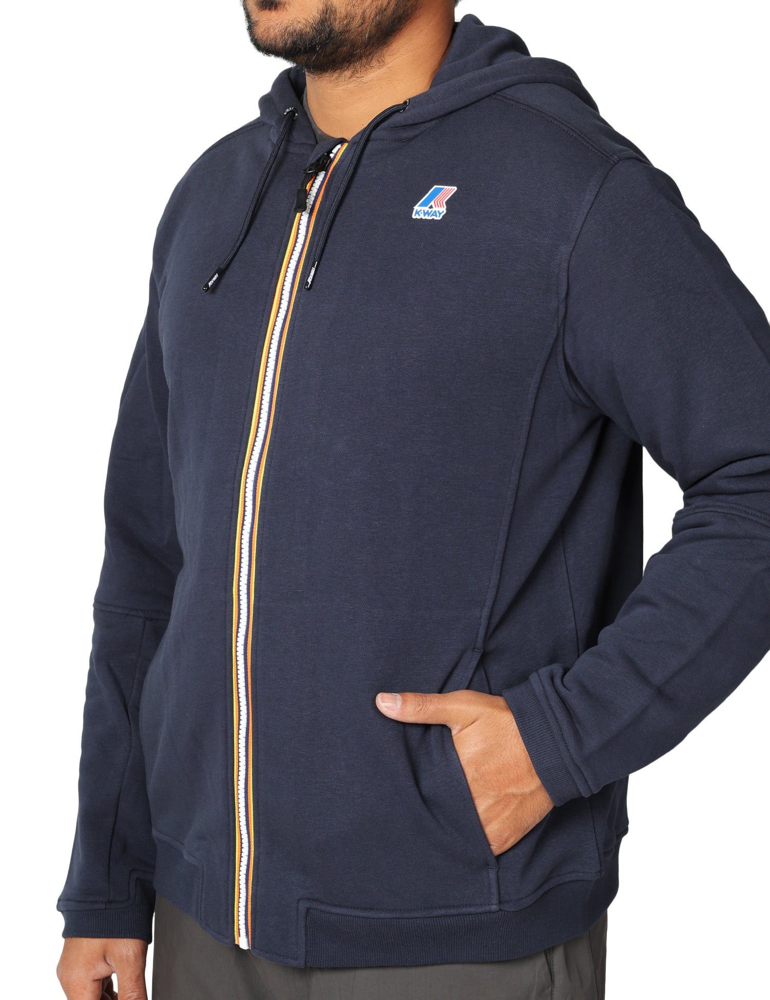 FELPA UOMO K-WAY PROSPER BLU SCURO IN FELPA LEGGERA CON ZIP E CAPPUCCIO