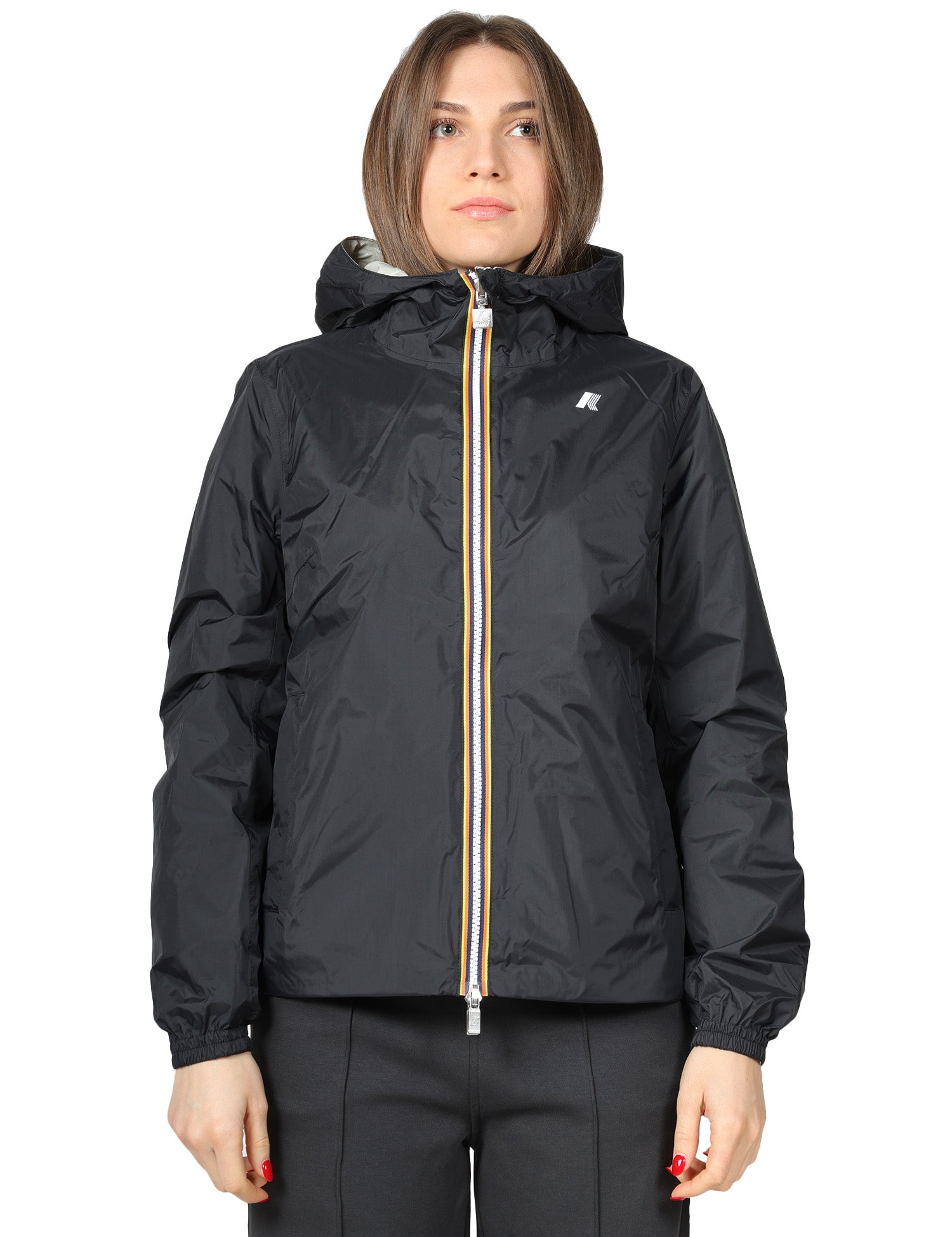 GIUBBINO DONNA K-WAY LIL 2.0 PLUS BLACK/BEIGE DOUBLE FACE CON CAPPUCCIO