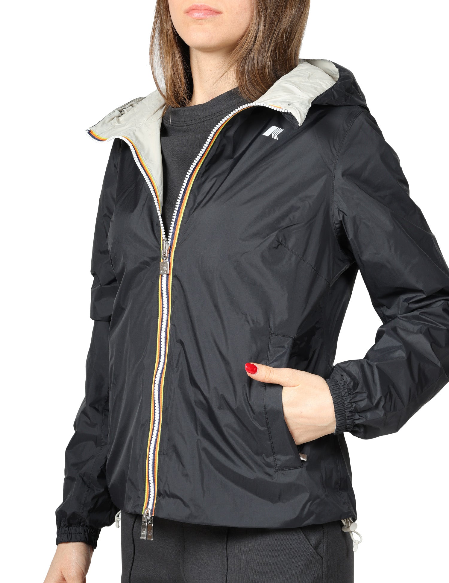GIUBBINO DONNA K-WAY LIL 2.0 PLUS BLACK/BEIGE DOUBLE FACE CON CAPPUCCIO