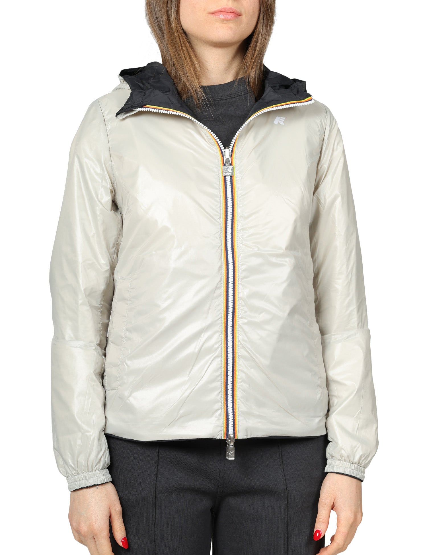 GIUBBINO DONNA K-WAY LIL 2.0 PLUS BLACK/BEIGE DOUBLE FACE CON CAPPUCCIO
