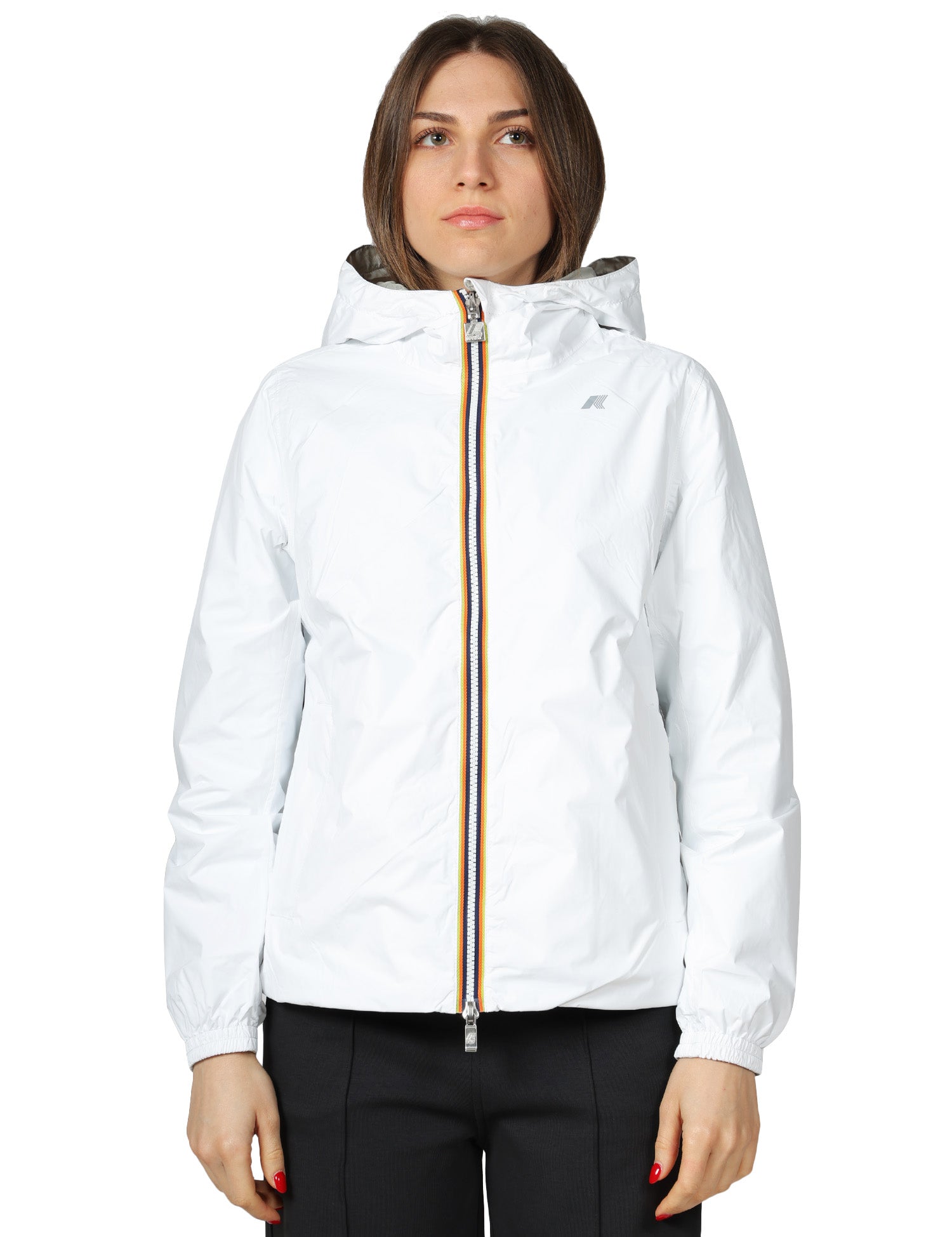 GIUBBINO DONNA K-WAY LIL 2.0 PLUS WHITE/BEIGE DOUBLE FACE CON CAPPUCCIO