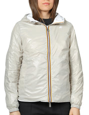 GIUBBINO DONNA K-WAY LIL 2.0 PLUS WHITE/BEIGE DOUBLE FACE CON CAPPUCCIO
