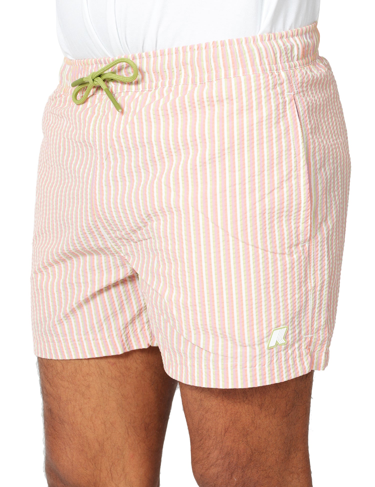 COSTUME MARE UOMO K-WAY HAZEL MULTISTRIPES WHITE/PINK CON TEXTURE INCRESPATA