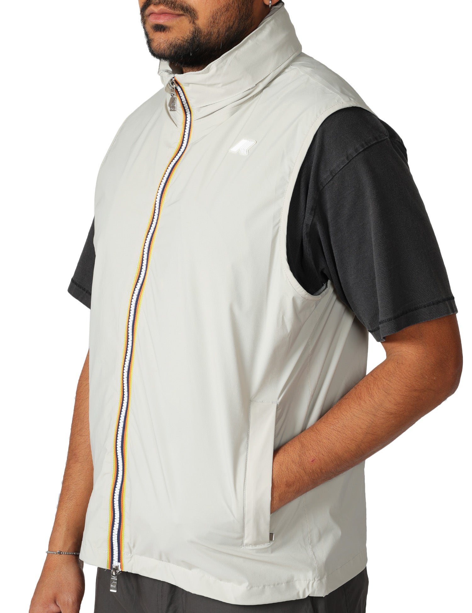 GILET UOMO K-WAY VALEN STRETCH BEIGE IN NYLON STRETCH CON COLLO A COSTINE