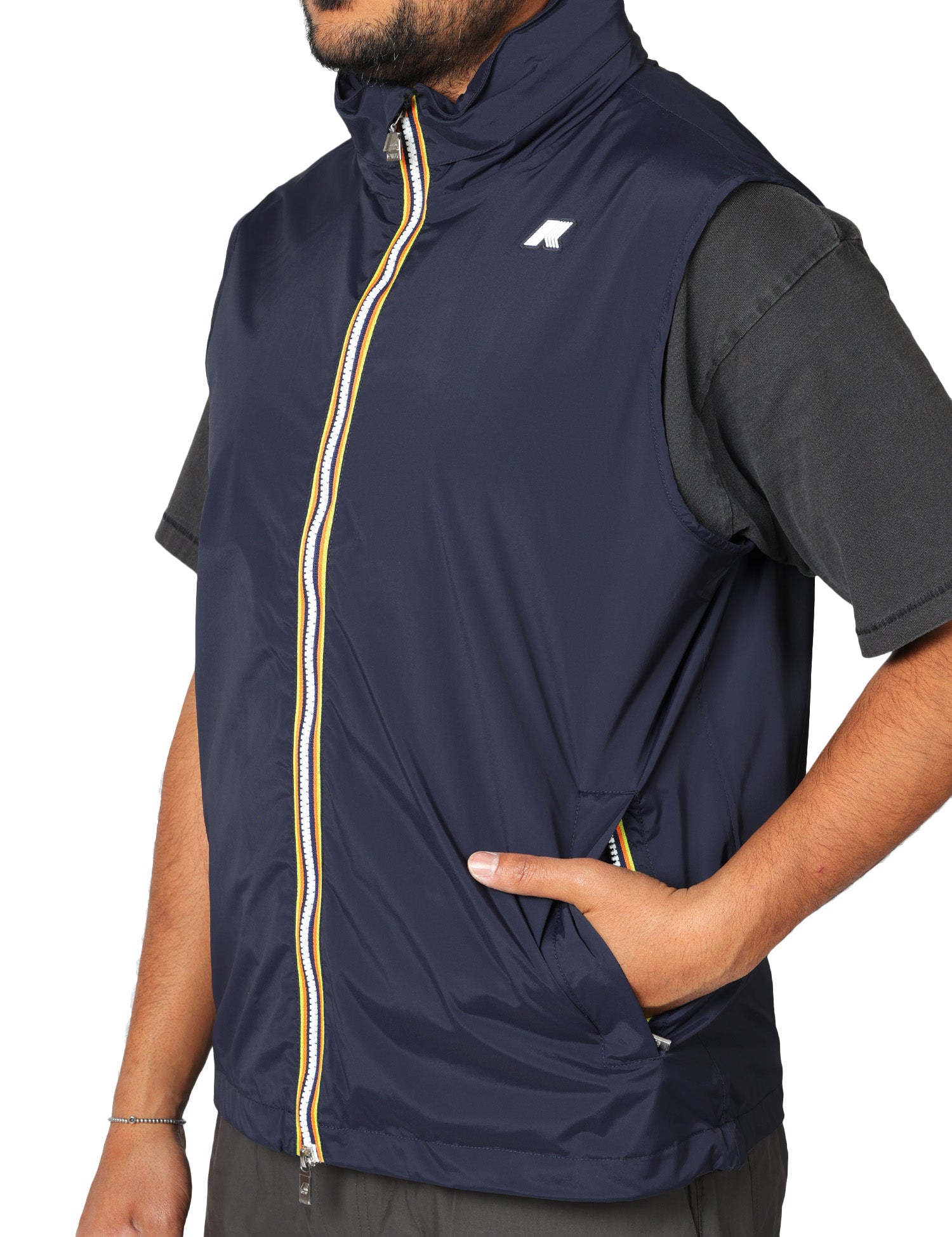 GILET UOMO K-WAY VALEN STRETCH BLU SCURO IN NYLON STRETCH CON COLLO A COSTINE