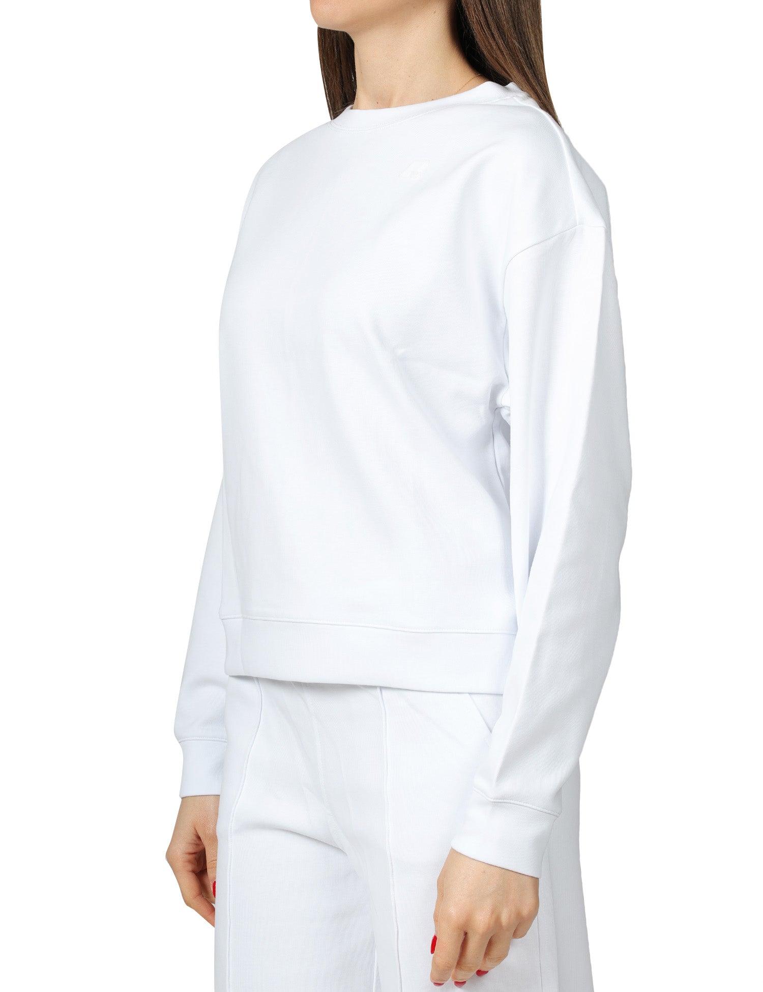 FELPA DONNA K-WAY LOIZELLE WHITE GIROCOLLO BOXY IN TESSUTO INTERLOCK