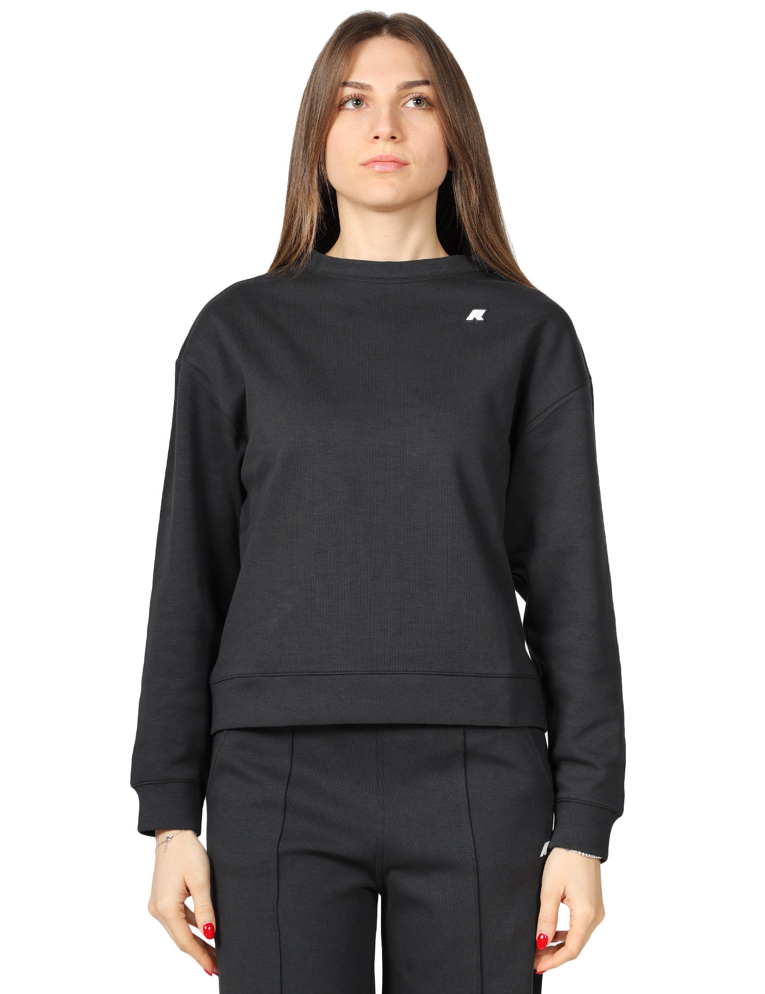 FELPA DONNA K-WAY LOIZELLE NERA GIROCOLLO IN TESSUTO INTERLOCK