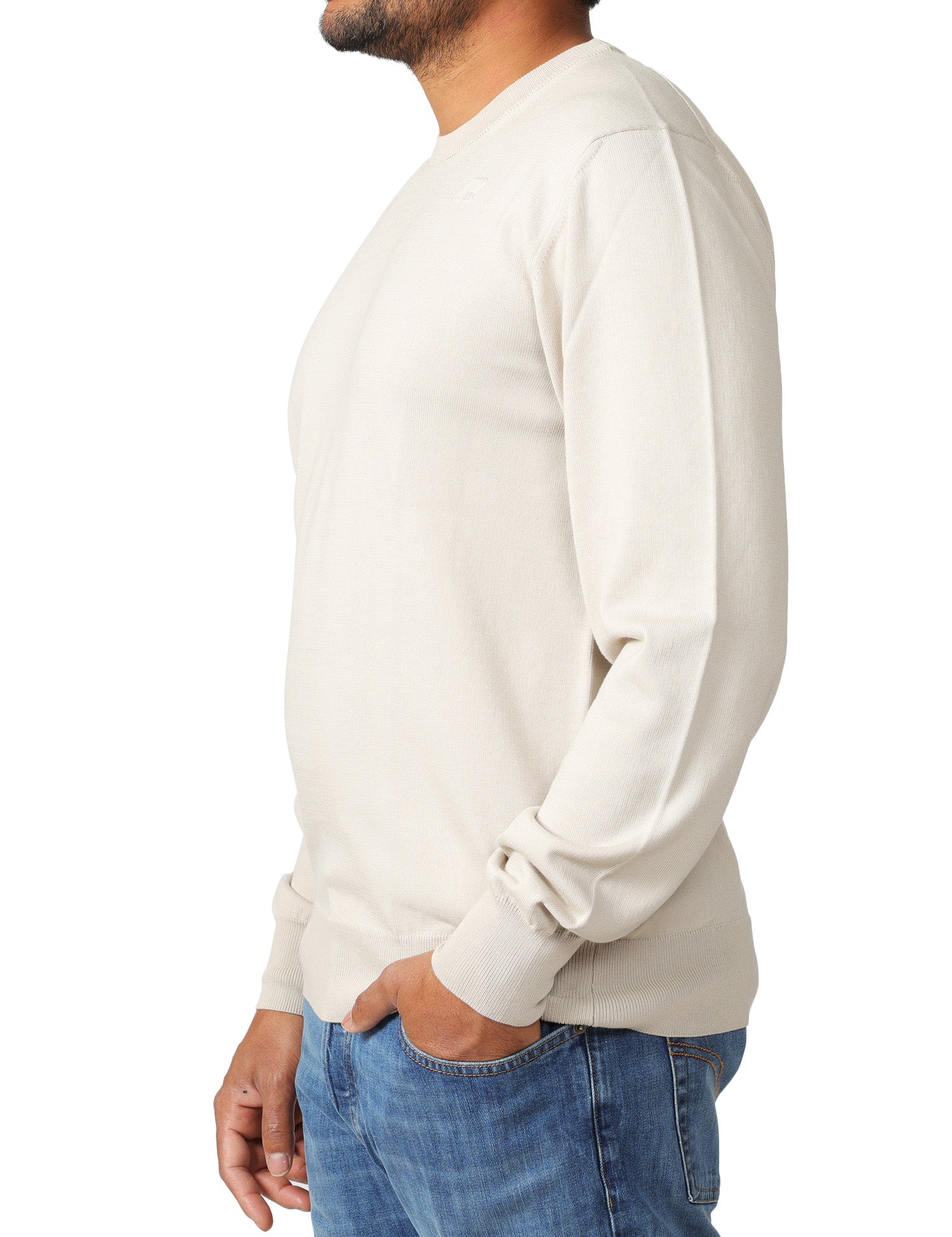 MAGLIA UOMO K-WAY SEBASTIEN BEIGE A MANICHE LUNGHE IN COTONE CON LOGO