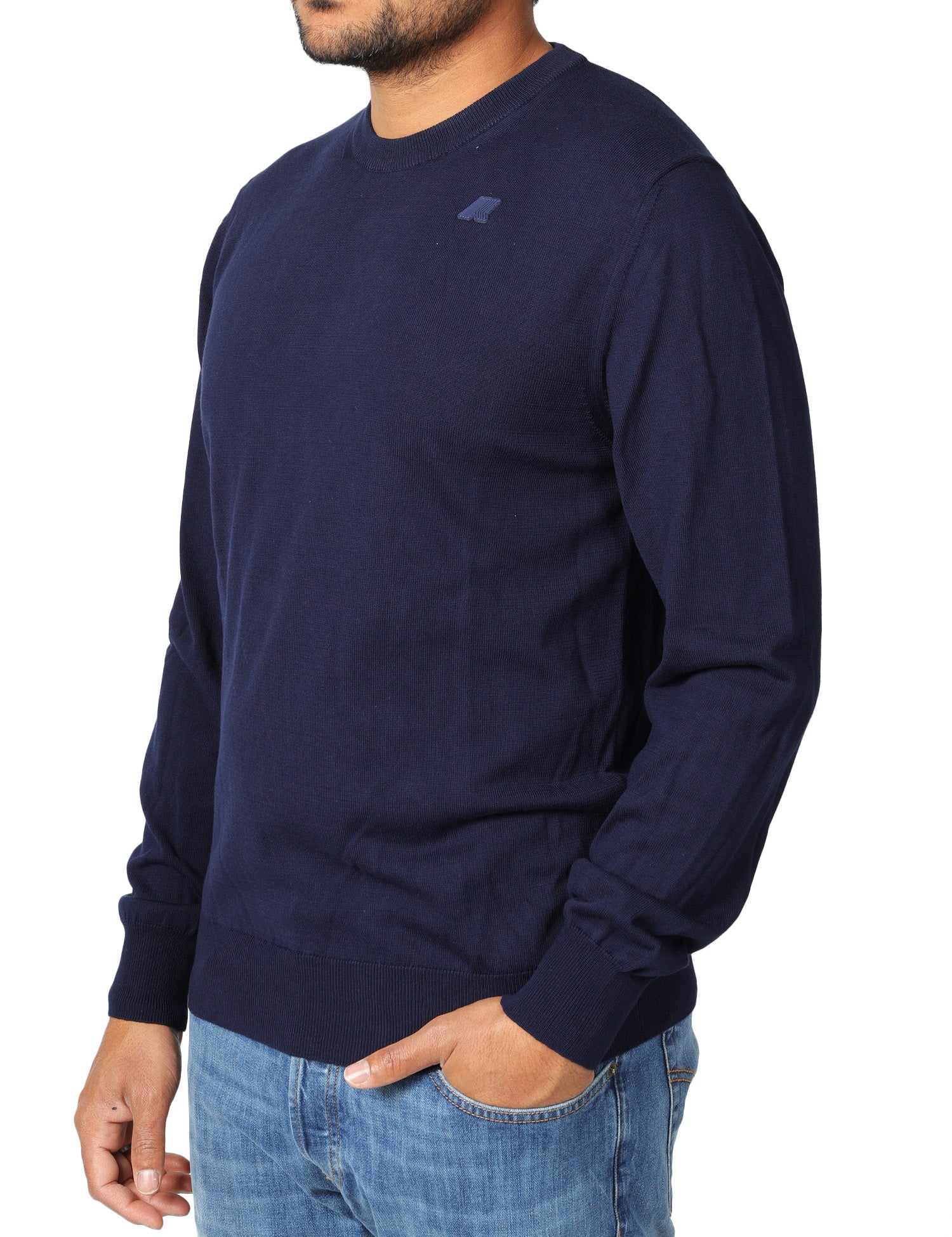 MAGLIA UOMO K-WAY SEBASTIEN BLU A MANICA LUNGA IN COTONE CON LOGO