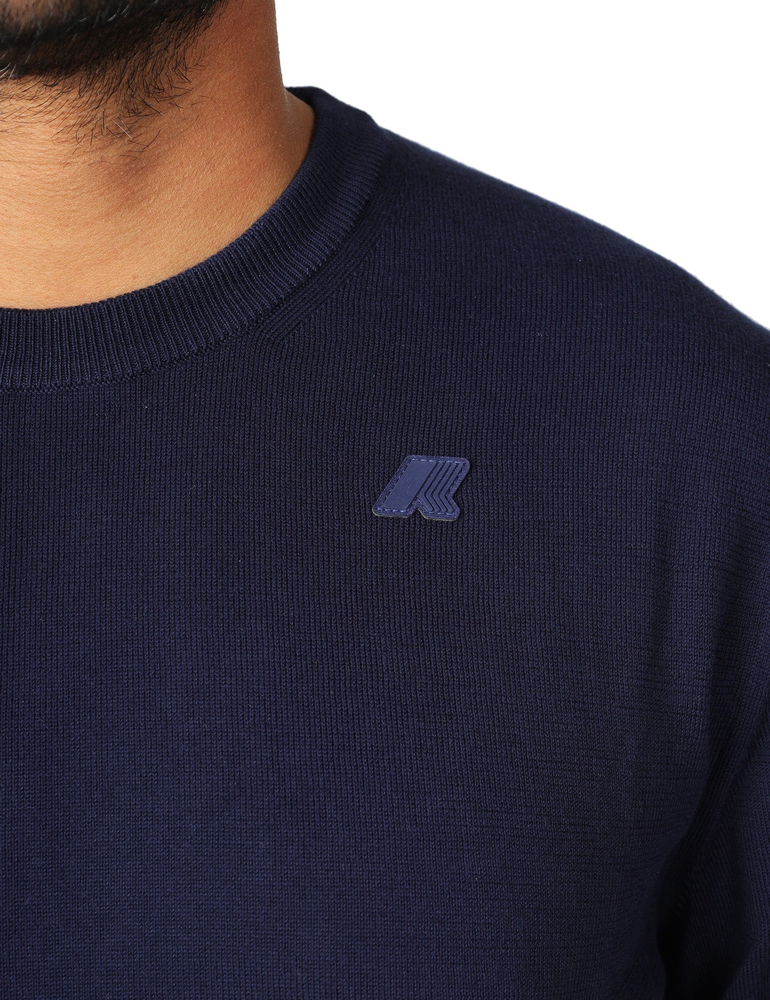 MAGLIA UOMO K-WAY SEBASTIEN BLU A MANICA LUNGA IN COTONE CON LOGO