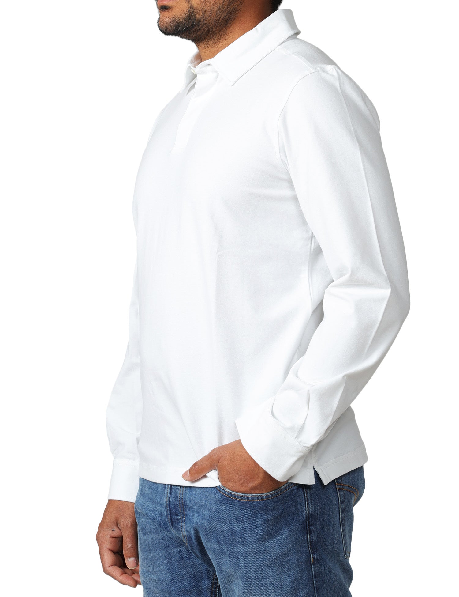 POLO UOMO K-WAY TIBERE BIANCA A MANICHE LUNGHE IN COTONE ELASTICIZZATO