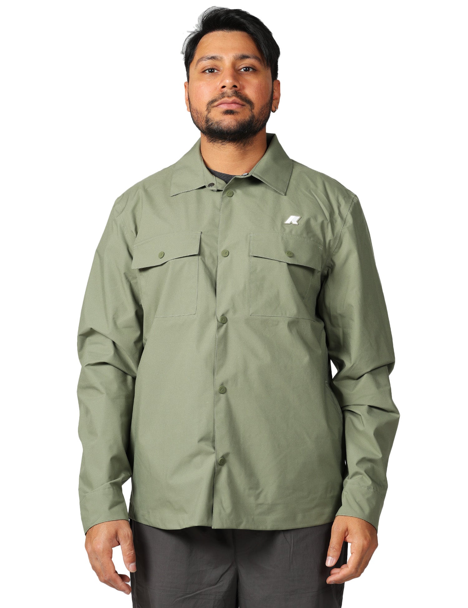 GIACCA UOMO K-WAY UMBERT STRETCH GREEN IN TESSUTO TECNICO CON COLLETTO E TASCHE FRONTALI