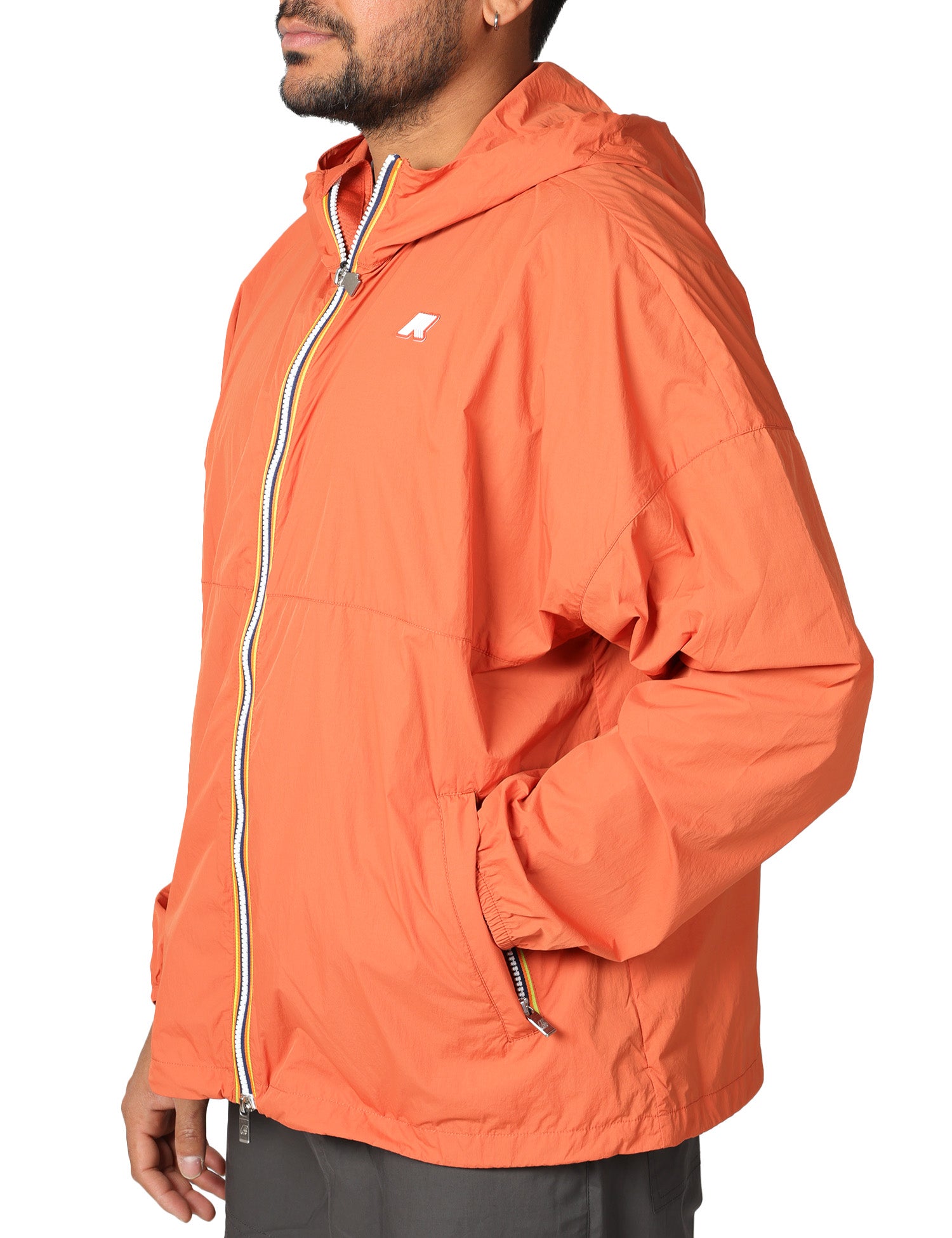 GIUBBOTTO UOMO K-WAY GAMALIEUL ORANGE IN NYLON TRASPIRANTE CON ZIP E CAPPUCCIO