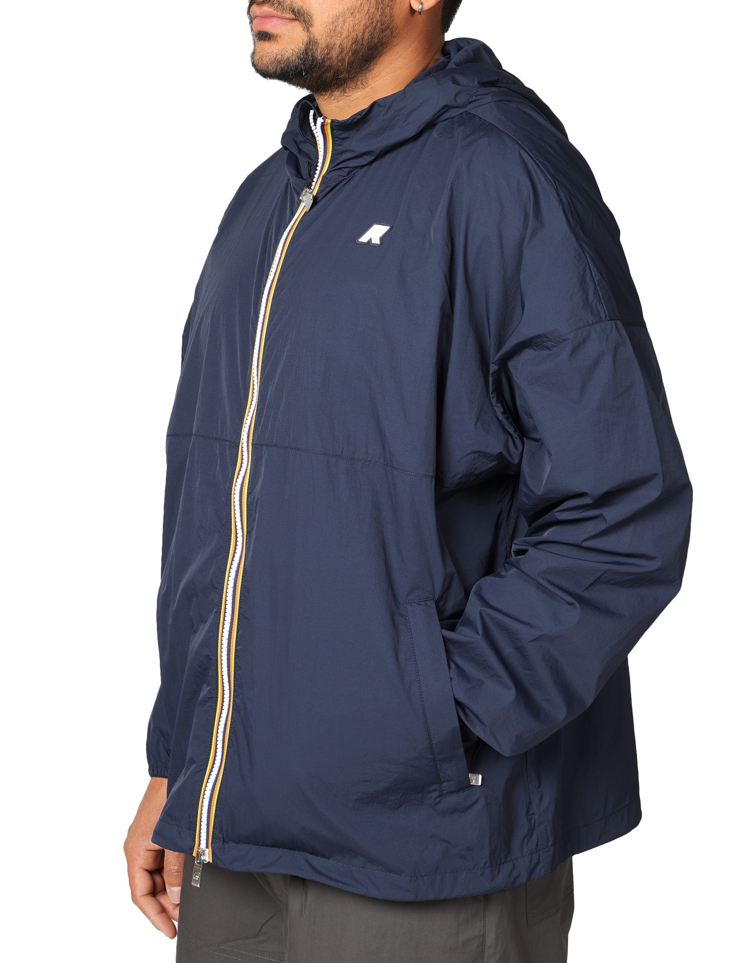 GIUBBOTTO UOMO K-WAY GAMALIEUL BLU IN NYLON TRASPIRANTE CON ZIP E CAPPUCCIO
