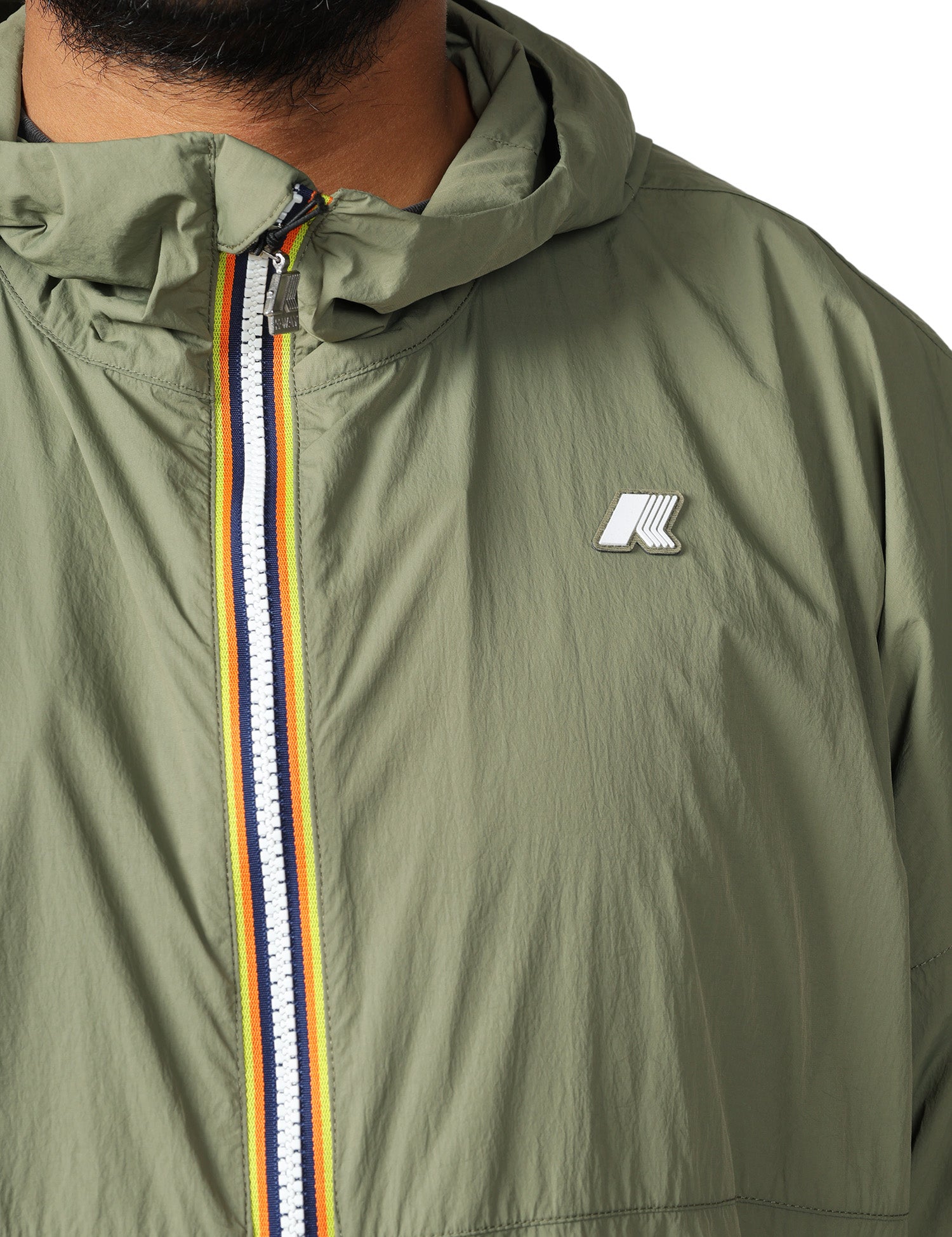 GIACCA UOMO K-WAY GAMALIEUL GREEN IN NYLON TRASPIRANTE CON ZIP E CAPPUCCIO