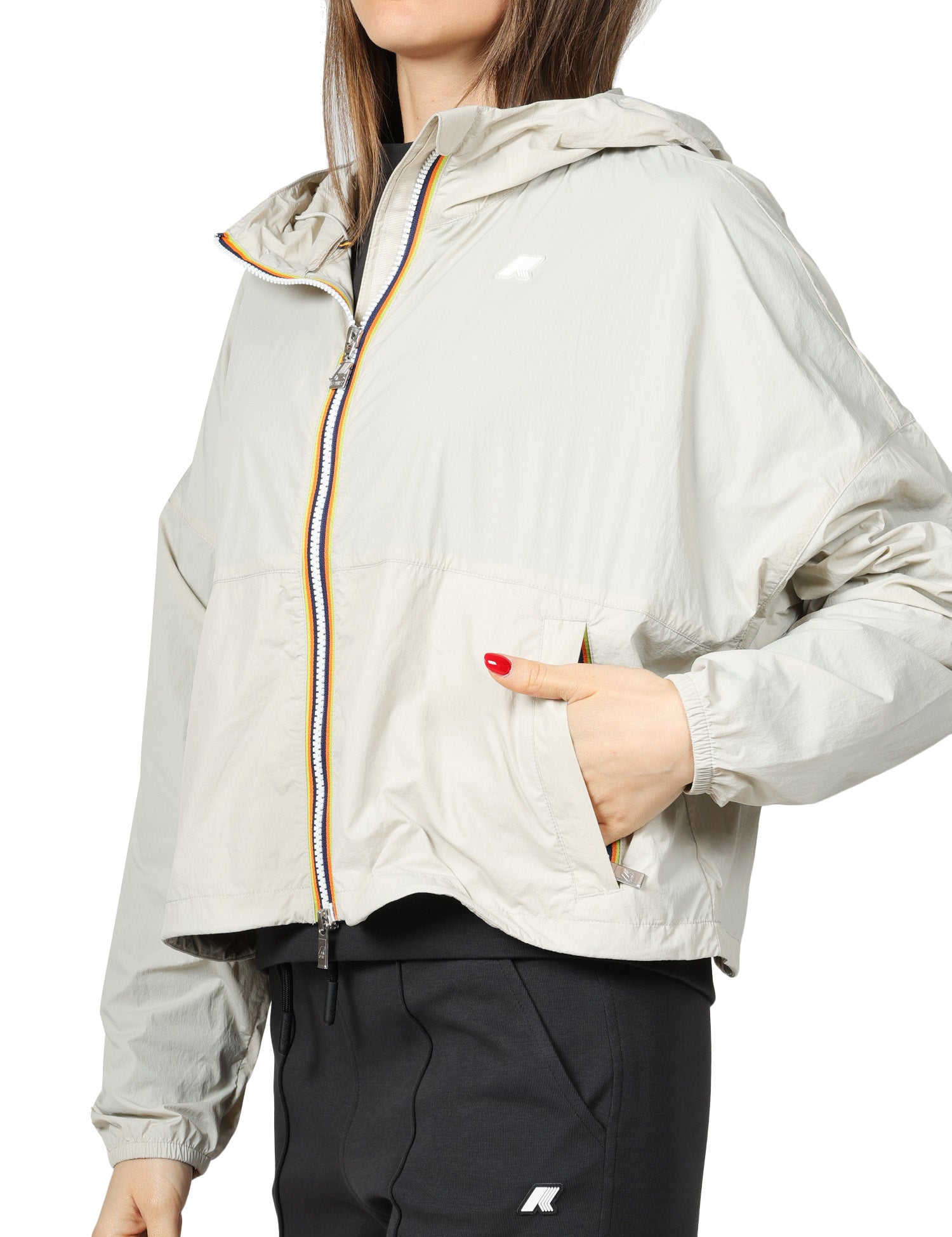 GIUBBINO DONNA K-WAY GASTONIN BEIGE IN NYLON LEGGERO CON ZIP E CAPPUCCIO