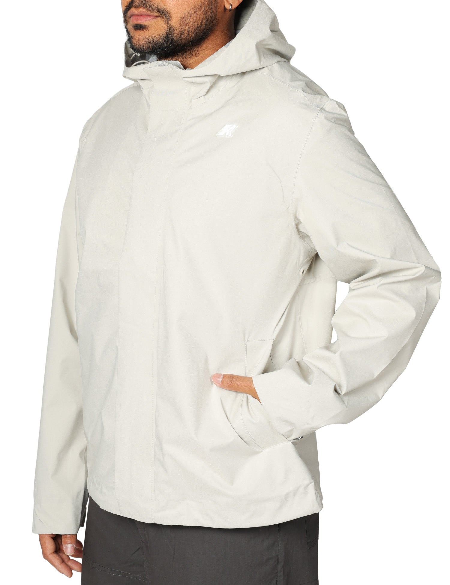 GIACCA UOMO K-WAY JACKO STRETCH BEIGE IN TESSUTO TECNICO STRETCH CON ZIP E CAPPUCCIO