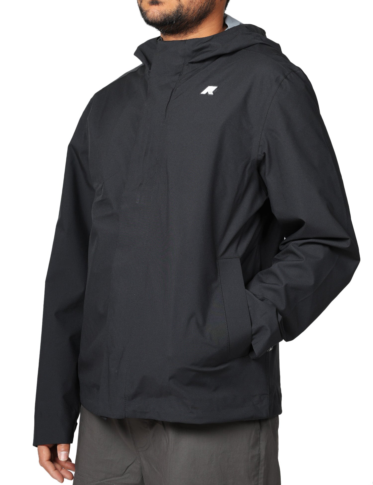 GIUBBINO UOMO K-WAY JACKO STRETCH NERO IN TESSUTO TECNICO STRETCH CON ZIP E CAPPUCCIO