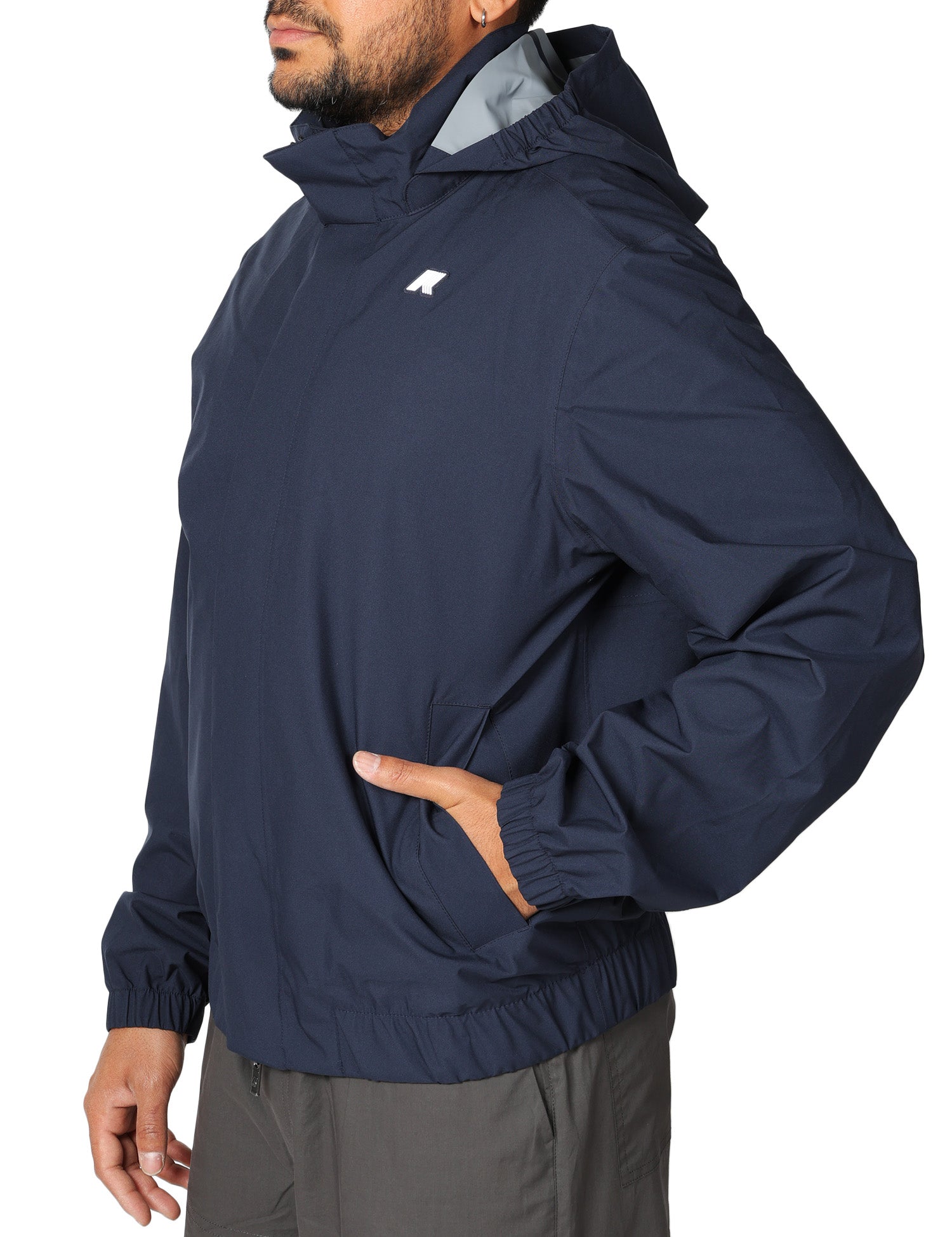 GIACCA UOMO K-WAY AURENE BLU SCURO IN TESSUTO TECNICO STRETCH CON ZIP E CAPPUCCIO STACCABILE