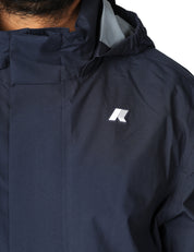 GIACCA UOMO K-WAY AURENE BLU SCURO IN TESSUTO TECNICO STRETCH CON ZIP E CAPPUCCIO STACCABILE