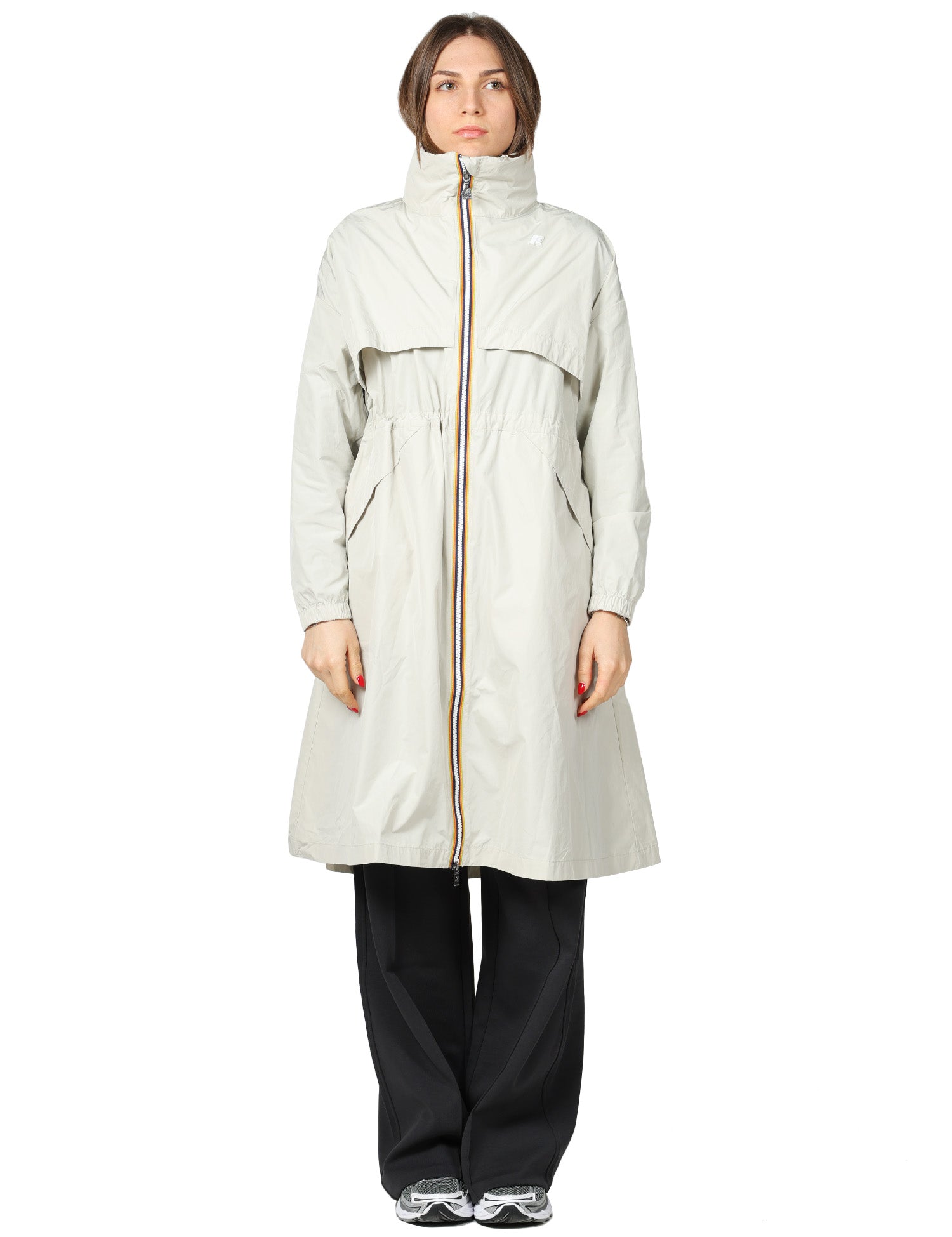 TRENCH DONNA K-WAY AUBE MEMORY BEIGE CON COLLO ALTO E FINITURA LISCIA GOMMATA