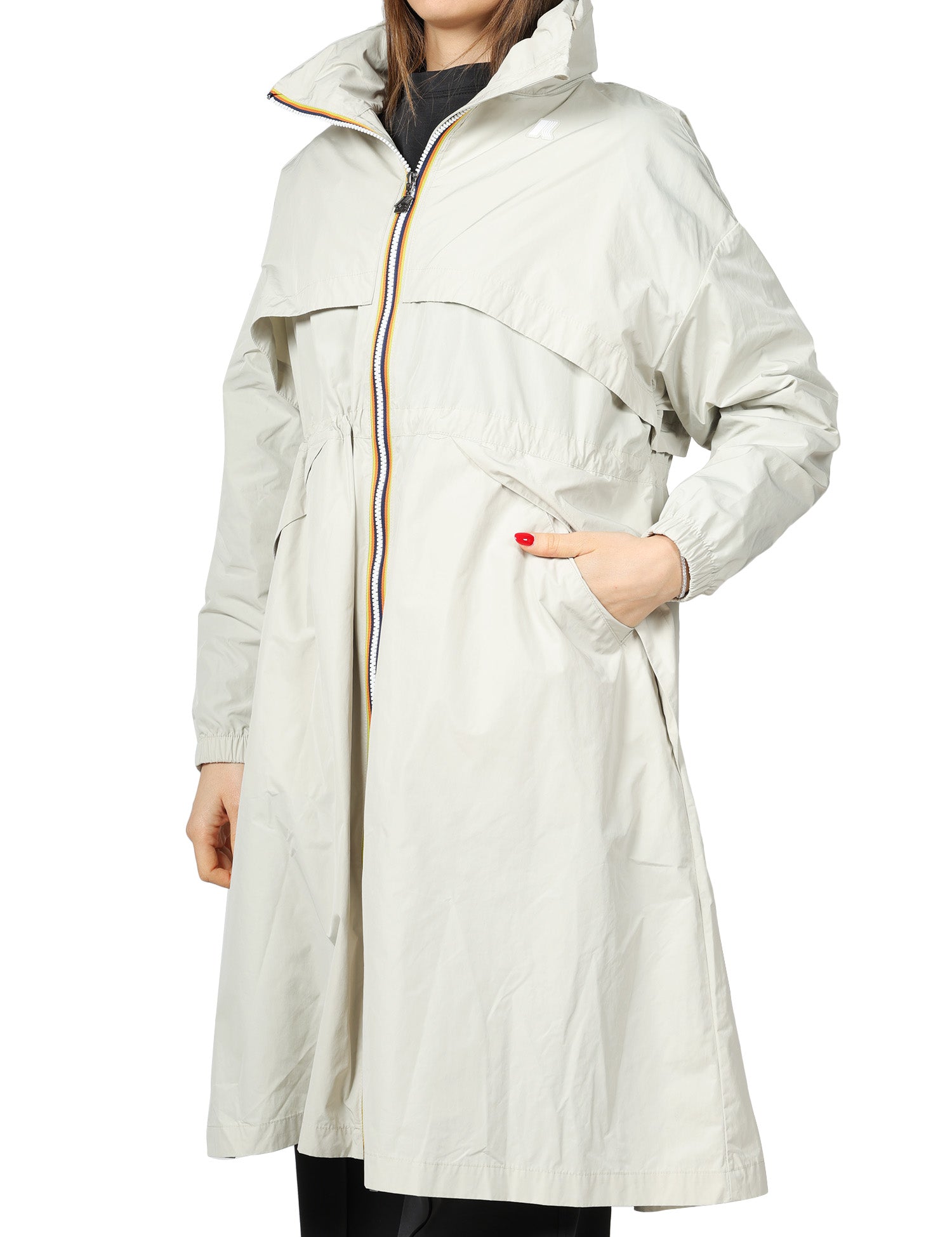 TRENCH DONNA K-WAY AUBE MEMORY BEIGE CON COLLO ALTO E FINITURA LISCIA GOMMATA