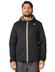 GIUBBOTTO UOMO K-WAY JAKE BLACK/GREEN REVERSIBILE IN DOPPIO TESSUTO CON CAPPUCCIO E ZIP