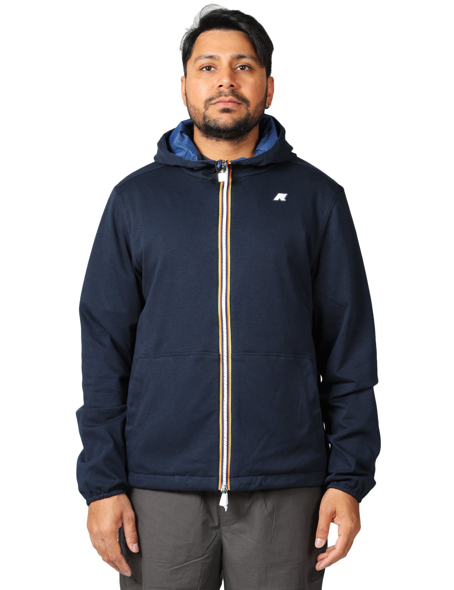 GIUBBOTTO UOMO K-WAY JAKE BLU SCURO REVERSIBILE CON ZIP E CAPPUCCIO