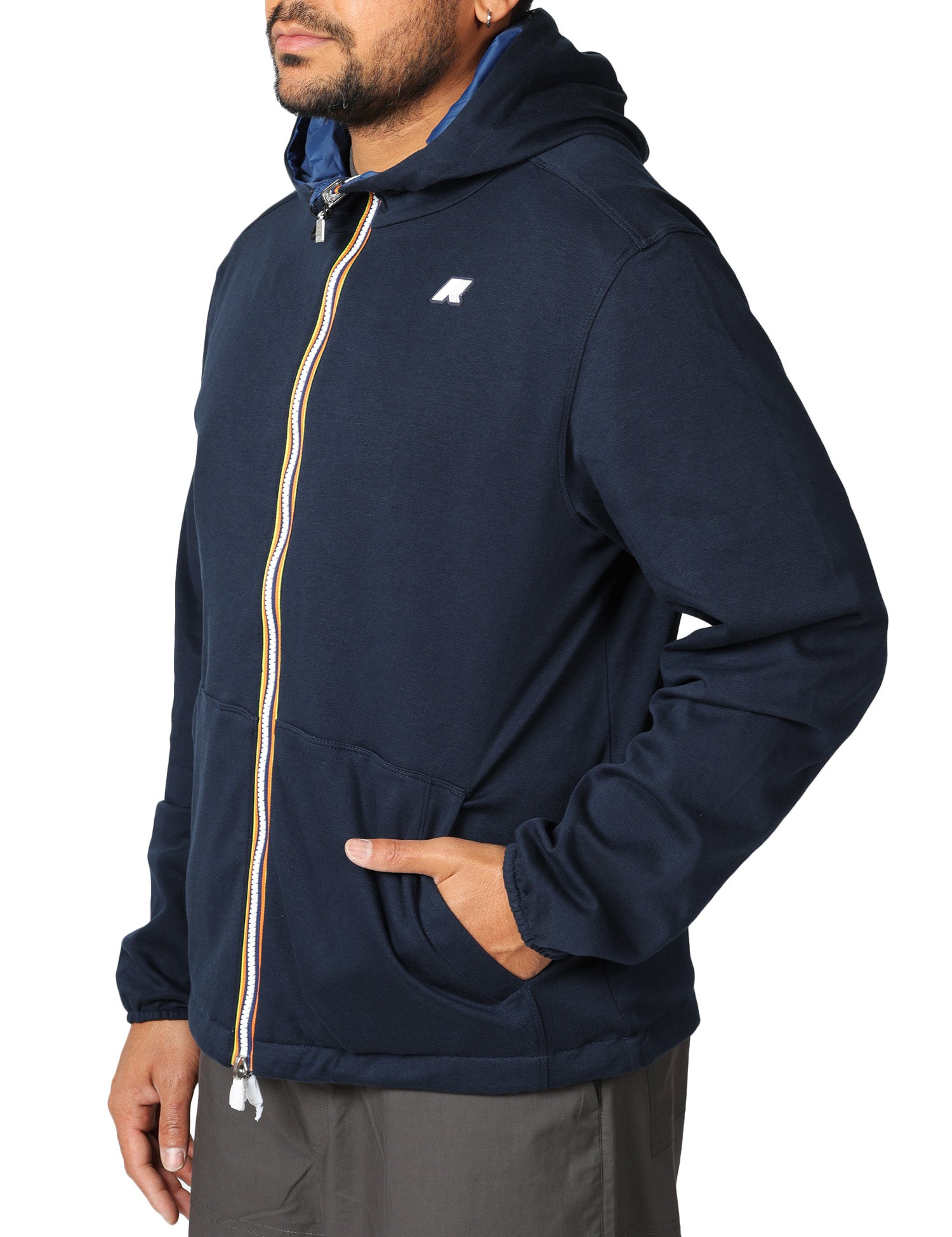 GIUBBOTTO UOMO K-WAY JAKE BLU SCURO REVERSIBILE CON ZIP E CAPPUCCIO