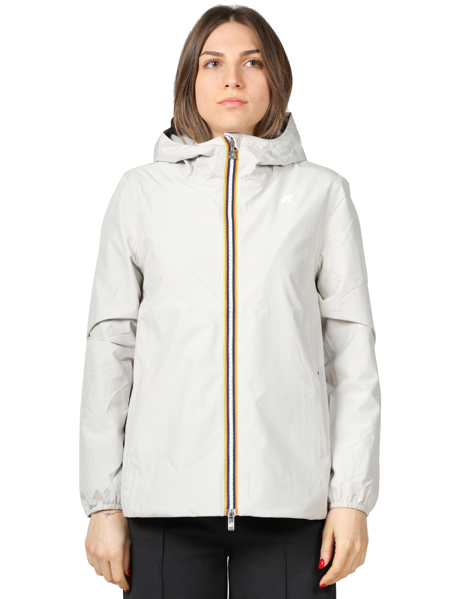 GIACCA DONNA K-WAY MARGUERITE BEIGE CON ZIP, CAPPUCCIO E SPALMATURA IMPERMEABILE