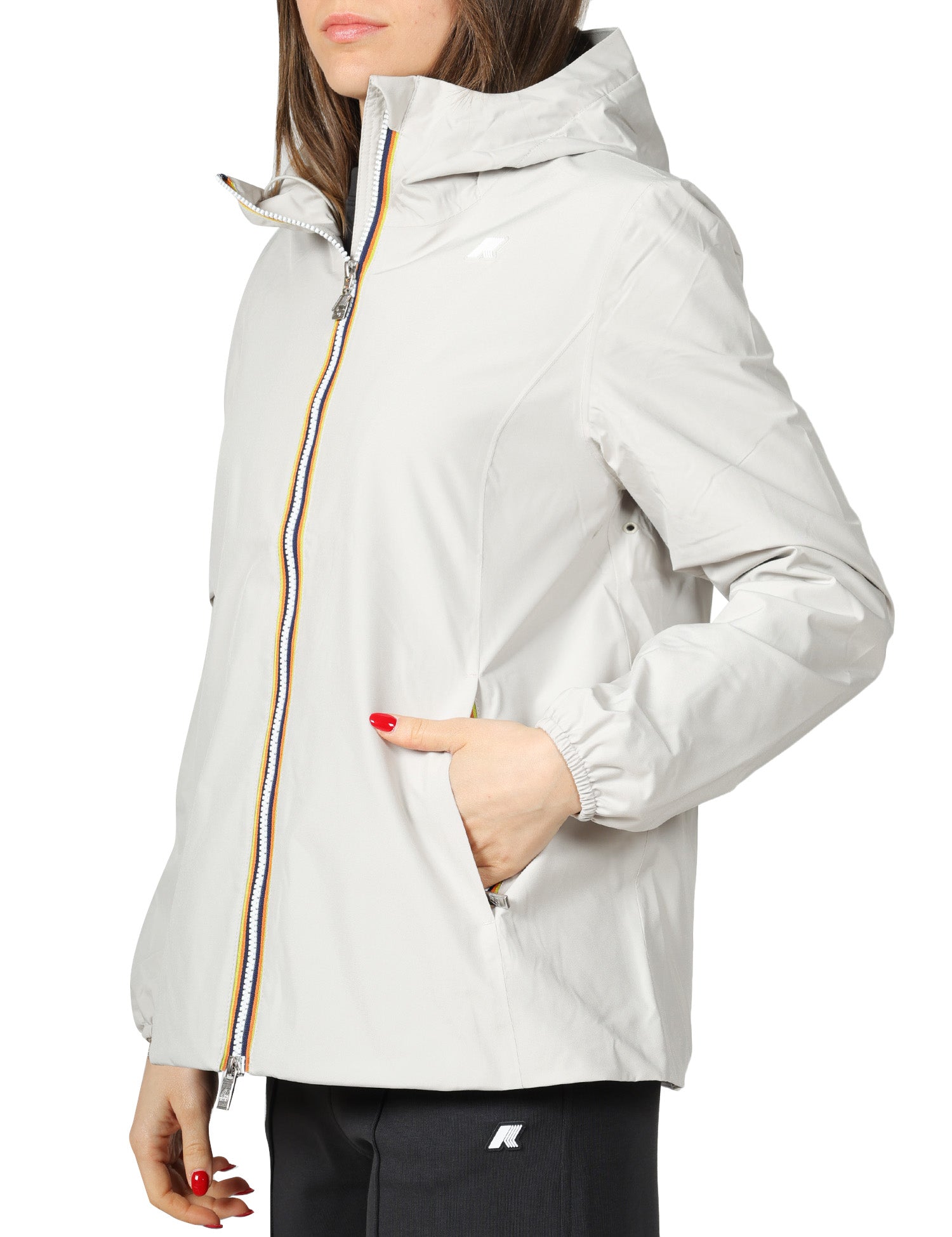 GIACCA DONNA K-WAY MARGUERITE BEIGE CON ZIP, CAPPUCCIO E SPALMATURA IMPERMEABILE