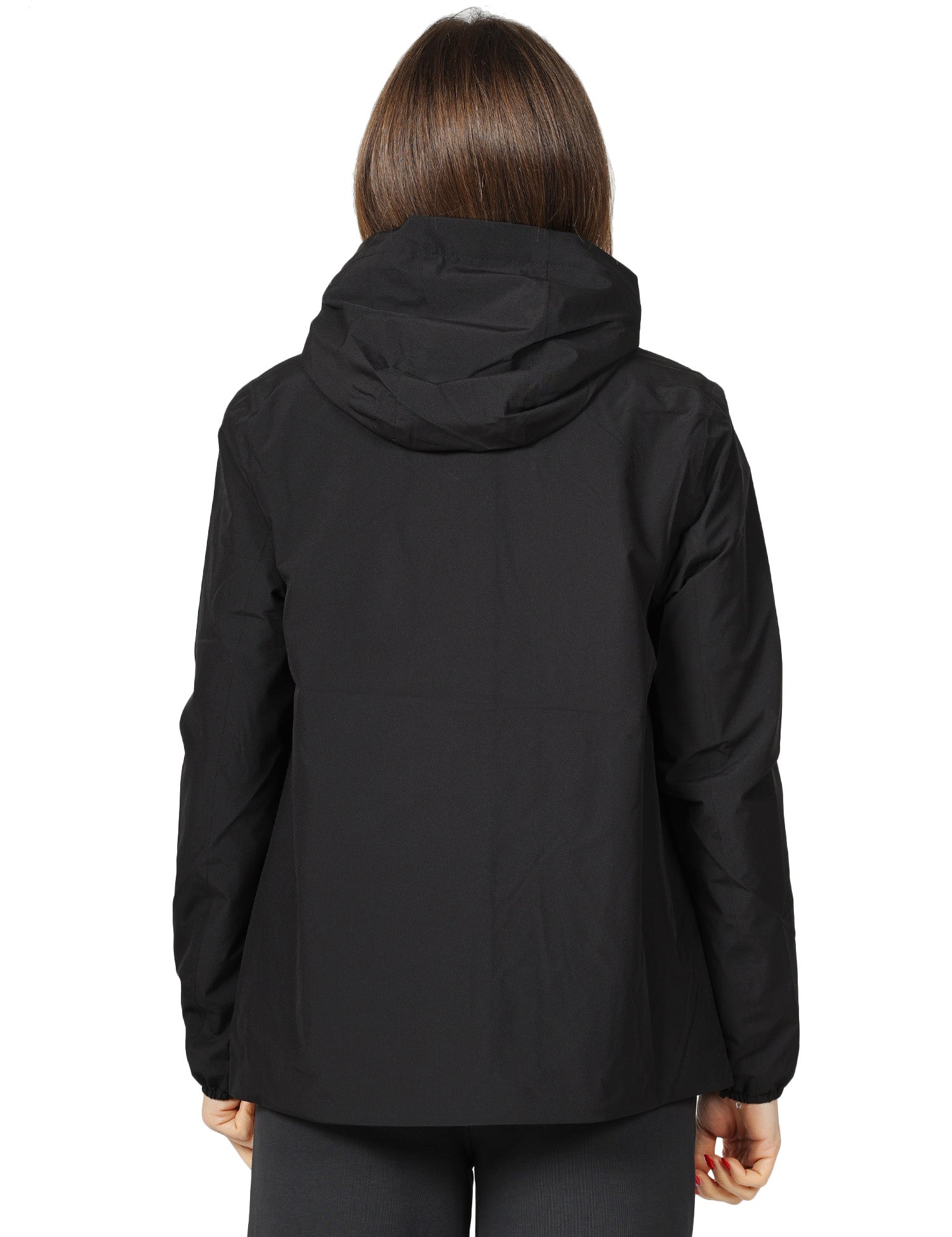 GIACCA DONNA K-WAY MARGUERITE NERO CON ZIP, CAPPUCCIO E SPALMATURA IMPERMEABILE