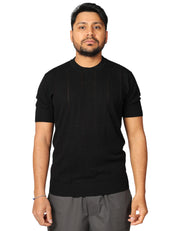 MAGLIA UOMO KANGRA NERA GIROCOLLO A COSTE LARGHE TRAFORATE 100% COTONE