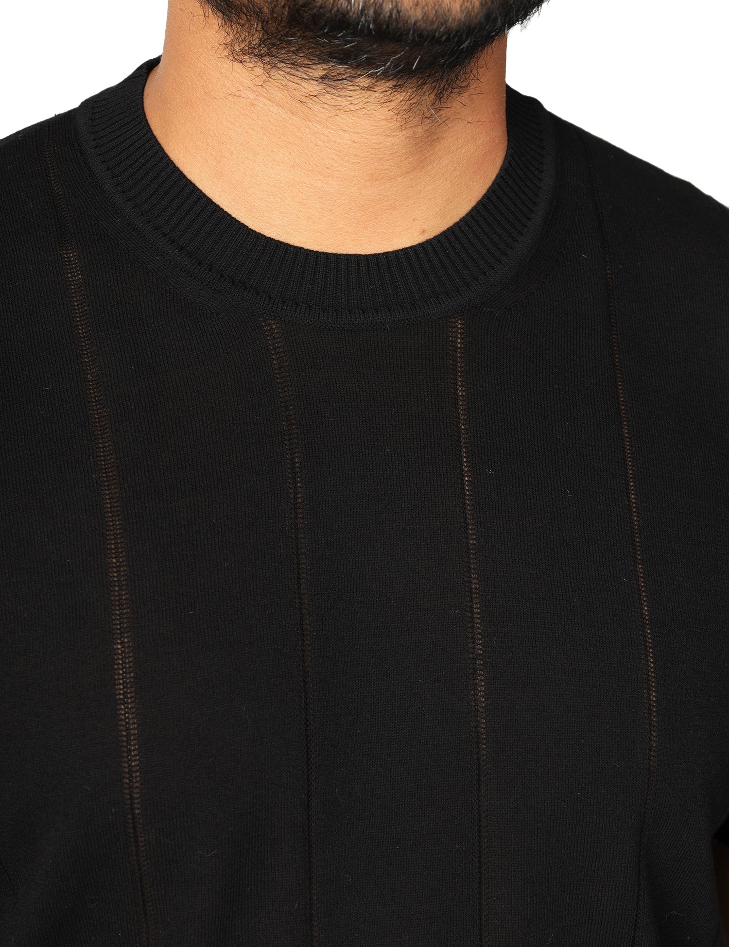 MAGLIA UOMO KANGRA NERA GIROCOLLO A COSTE LARGHE TRAFORATE 100% COTONE
