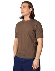 MAGLIA UOMO KANGRA CAFFè GIROCOLLO A COSTE LARGHE TRAFORATE 100% COTONE