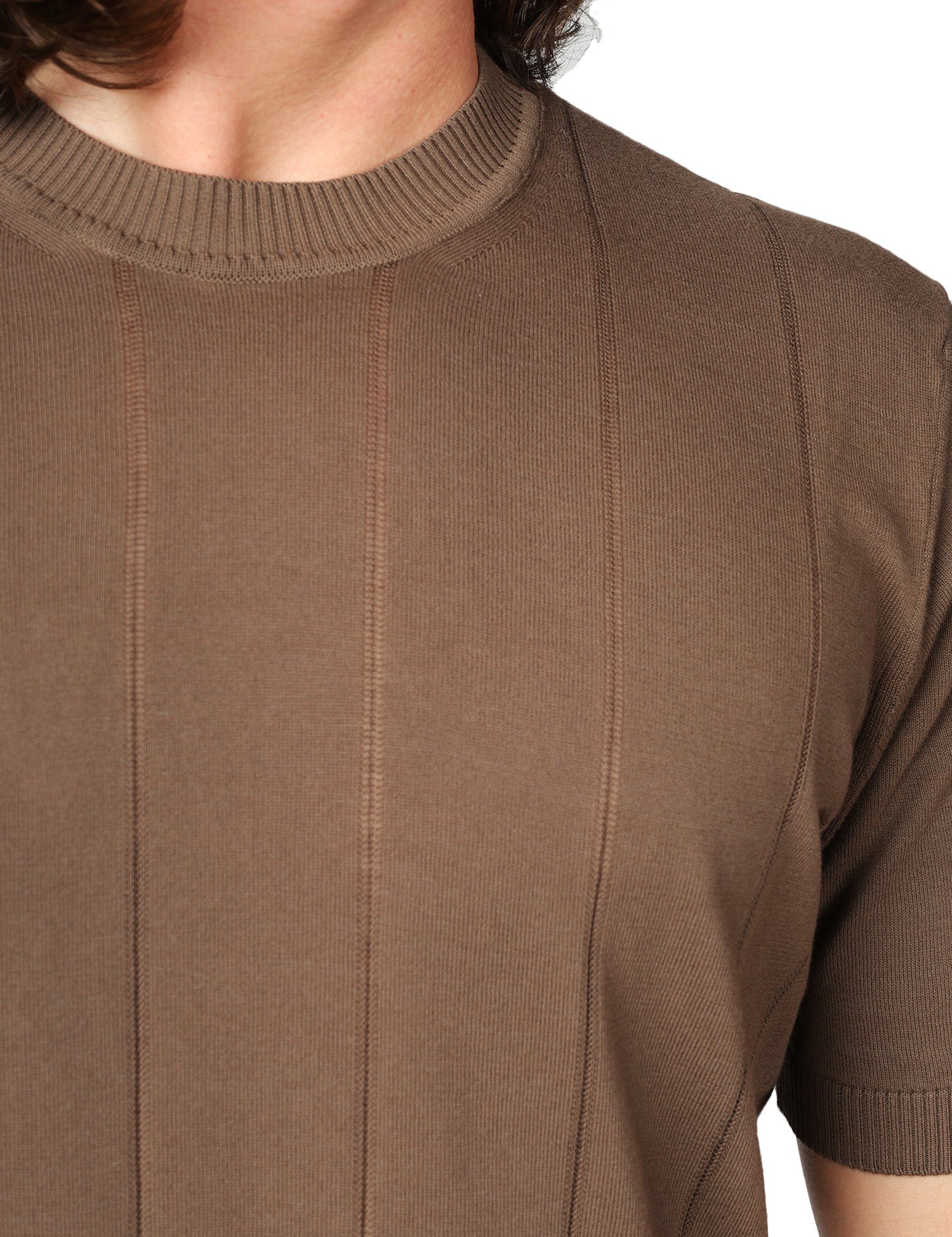MAGLIA UOMO KANGRA CAFFè GIROCOLLO A COSTE LARGHE TRAFORATE 100% COTONE