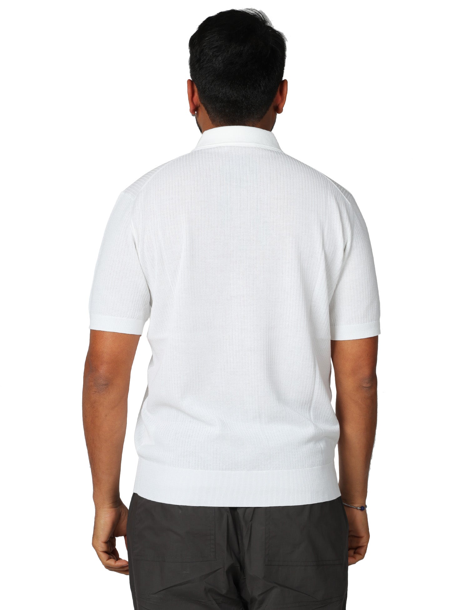 POLO UOMO KANGRA BIANCA CON ZIP E LAVORAZIONE TRECCE E COSTE 100% COTONE
