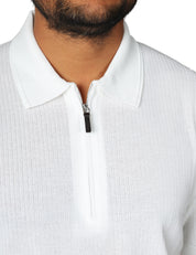 POLO UOMO KANGRA BIANCA CON ZIP E LAVORAZIONE TRECCE E COSTE 100% COTONE