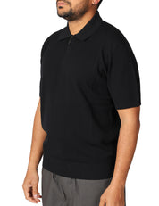 POLO KANGRA NERA CON ZIP E LAVORAZIONE COSTE E TRECCE 100% COTONE