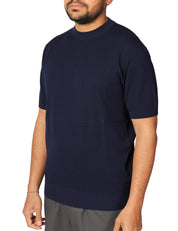 MAGLIA UOMO KANGRA BLU GIROCOLLO CON LAVORAZIONE TRECCE E COSTE 100% COTONE
