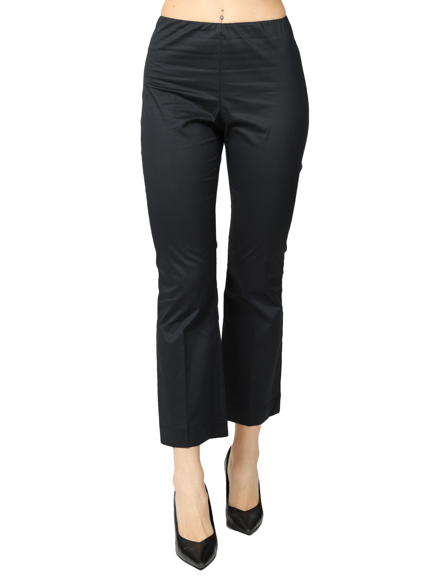 PANTALONE DONNA LIVIANA CONTI CLAUDETTE NERO A TROMBETTA CON ELASTICO IN VITA IN MISTO VISCOSA