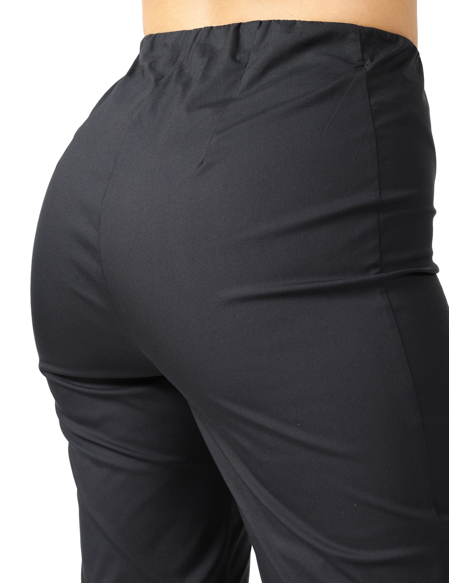 PANTALONE DONNA LIVIANA CONTI CLAUDETTE NERO A TROMBETTA IN TELA DI COTONE CON ELASTICO IN VITA