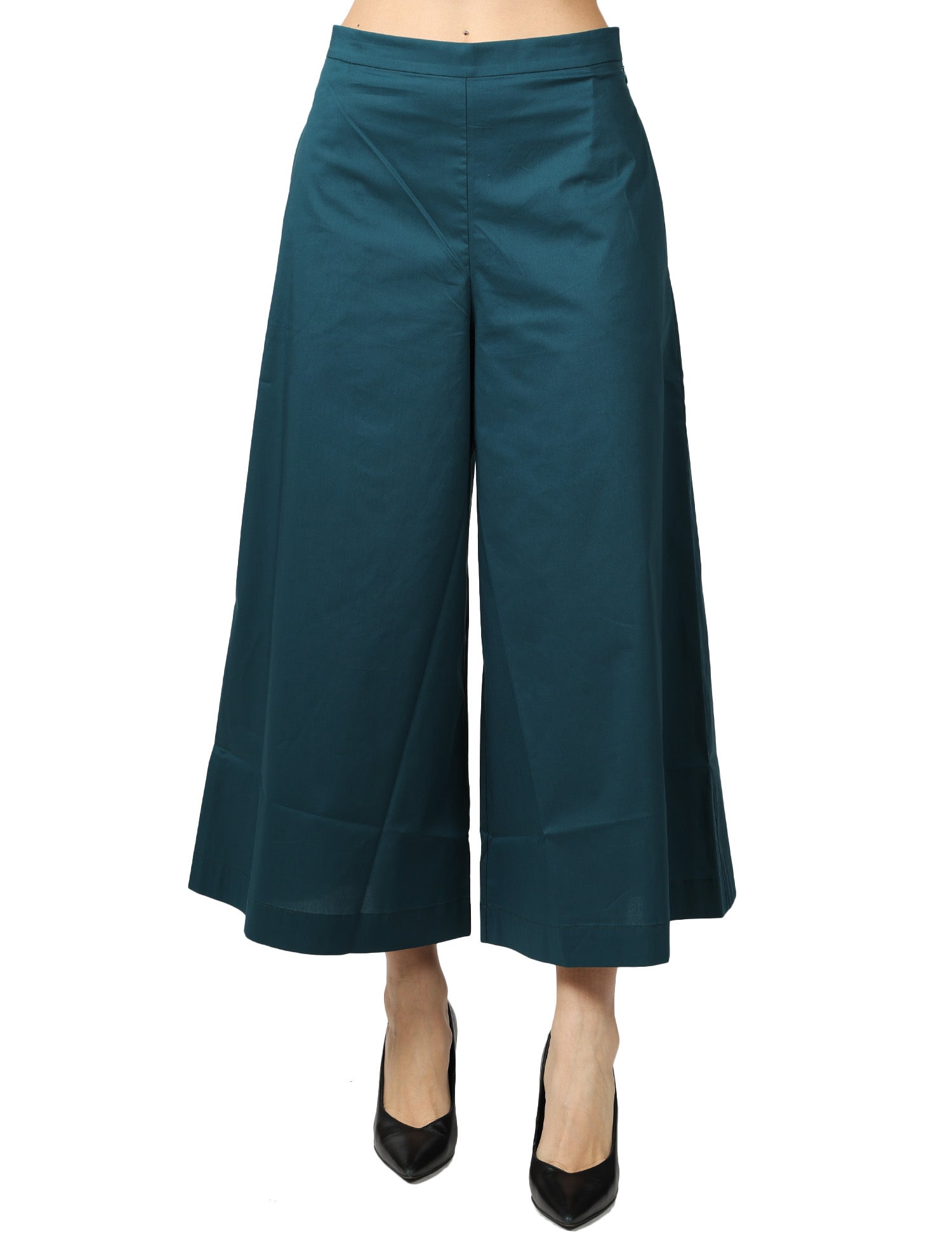 PANTALONE DONNA LIVIANA CONTI MARYLIN EUCALIPTO TAGLIO CROP AMPIO IN COTONE