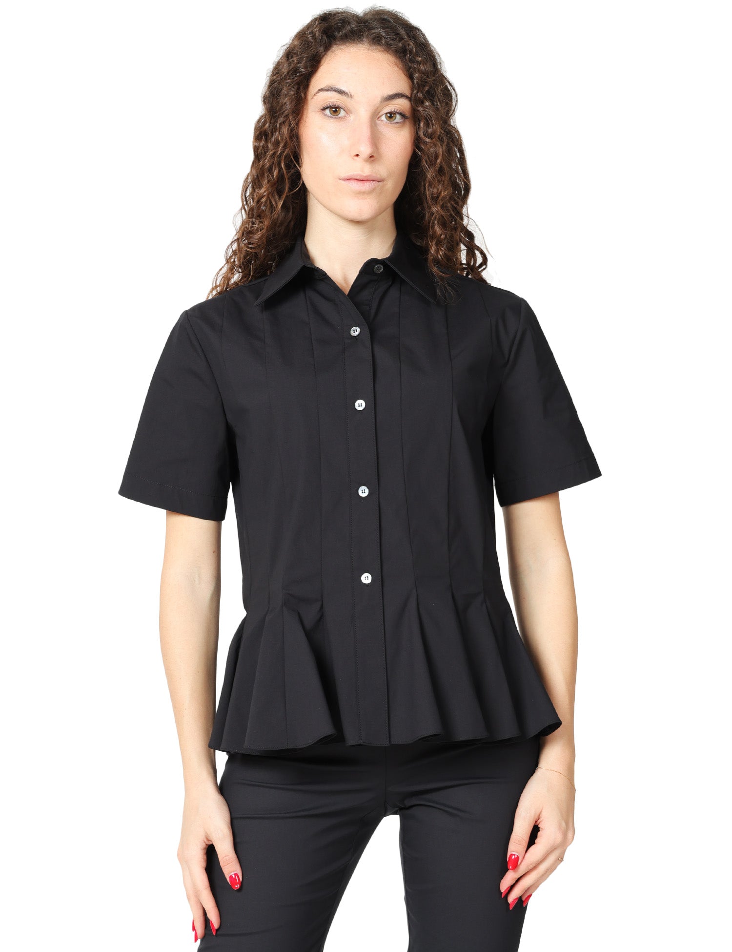 CAMICIA DONNA LIVIANA CONTI HOLLY NERA IN POPELINE A MEZZE MANICHE CON FONDO AMPIO