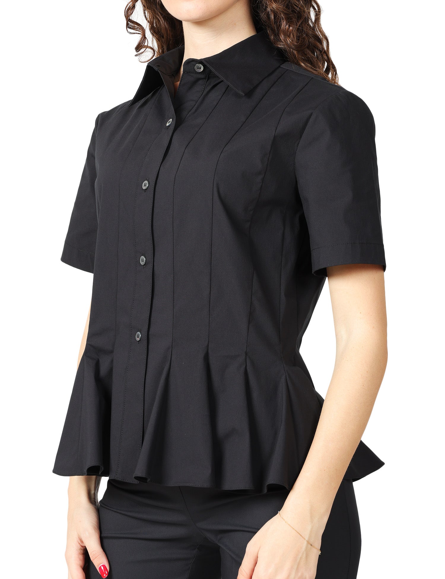 CAMICIA DONNA LIVIANA CONTI HOLLY NERA IN POPELINE A MEZZE MANICHE CON FONDO AMPIO