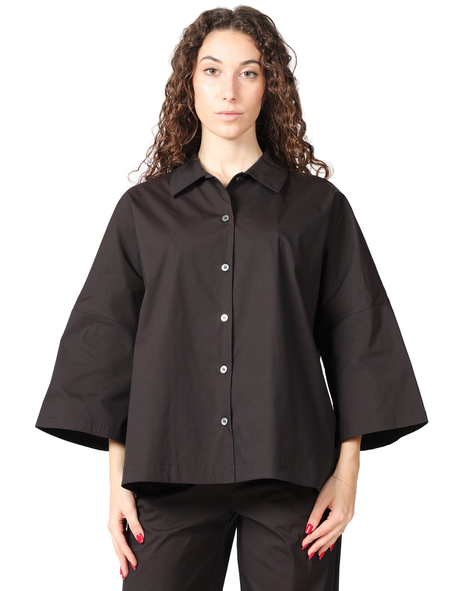 CAMICIA DONNA LIVIANA CONTI FLORA FONDENTE IN POPELINE CON MANICHE AMPIE