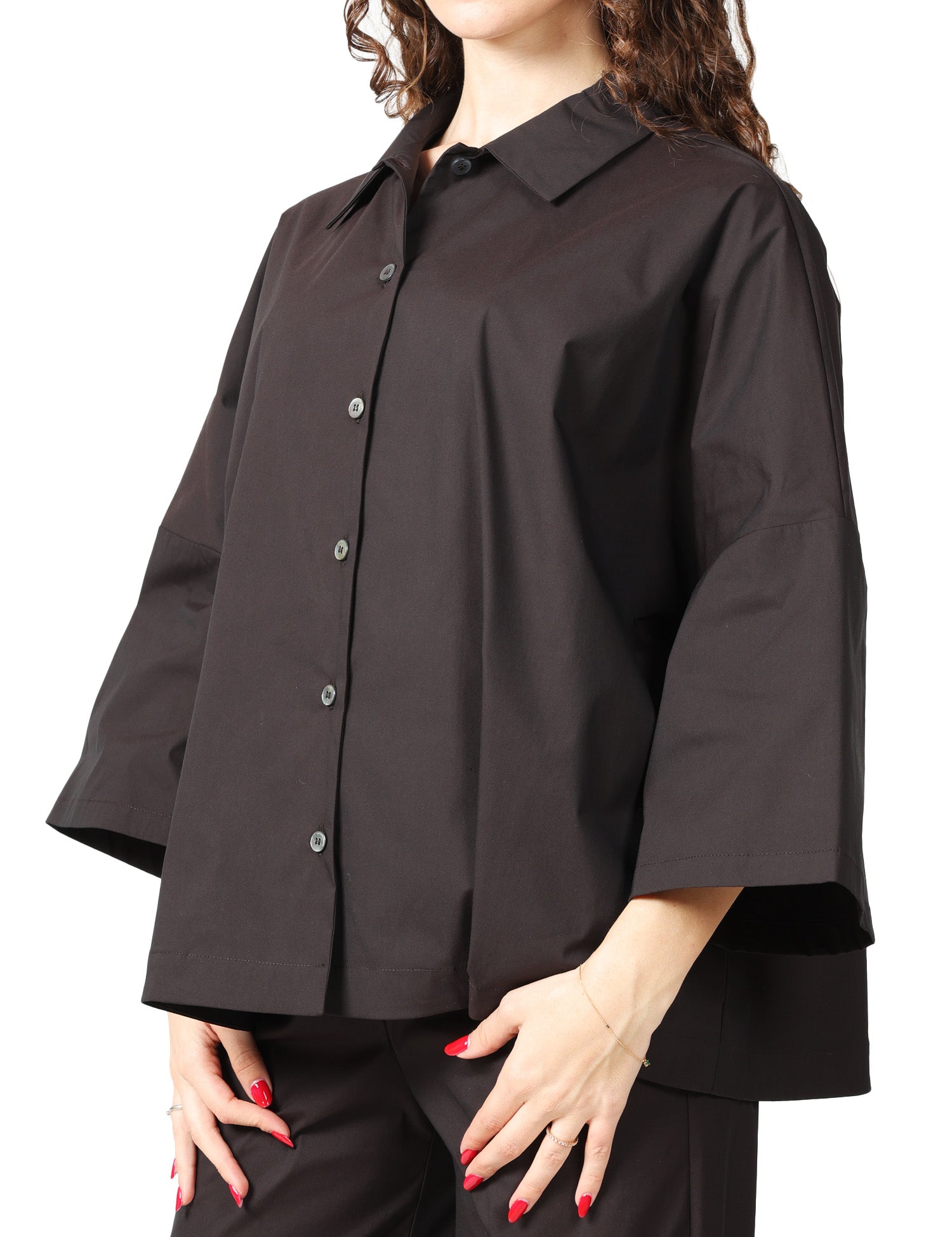 CAMICIA DONNA LIVIANA CONTI FLORA FONDENTE IN POPELINE CON MANICHE AMPIE