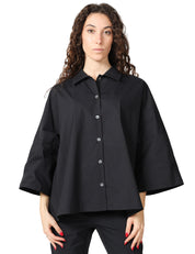 CAMICIA DONNA LIVIANA CONTI FLORA NERA IN POPELINE CON MANICHE AMPIE